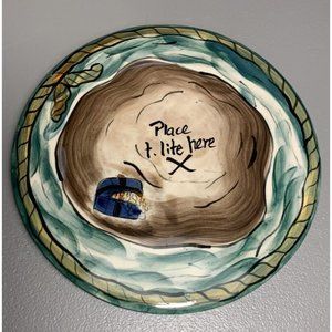 Blue Sky "Place t.lite here" Tealight Trivet Holder Plate Treasure Map 6.25"